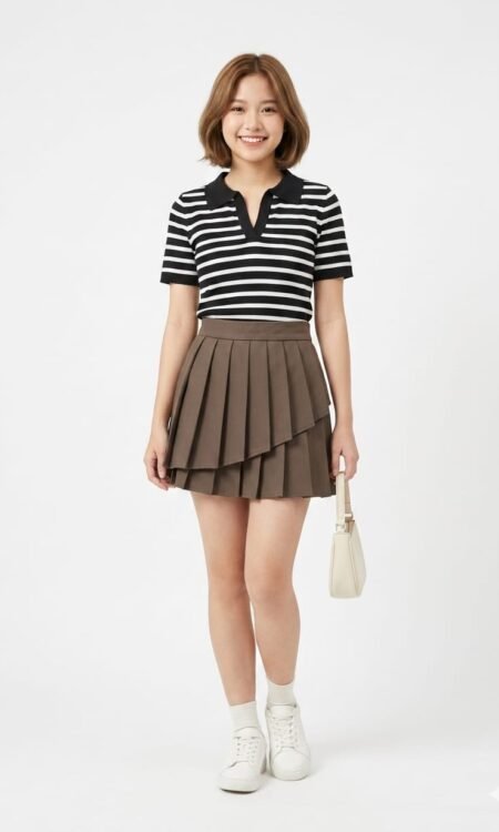 Striped Polo & Layered Mini Skirt