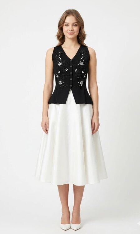 Black Peplum Stone-Work Top