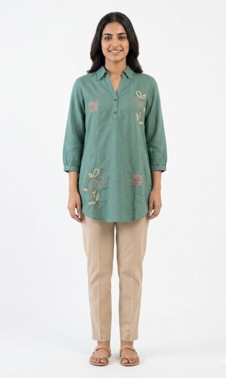 Teal Floral-Spray Kurti