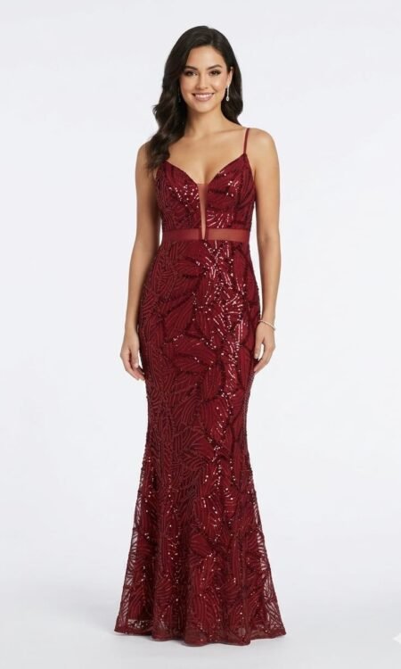 Dazzling Wine Sequin Mermaid Gown
