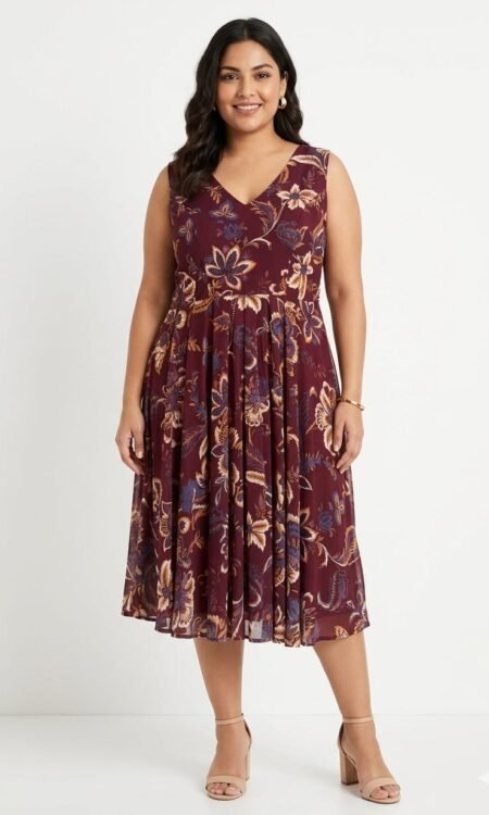 Deep Burgundy or Wine-toned Midi Dress