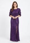 Purple Sequin Puff Sleeve Gown
