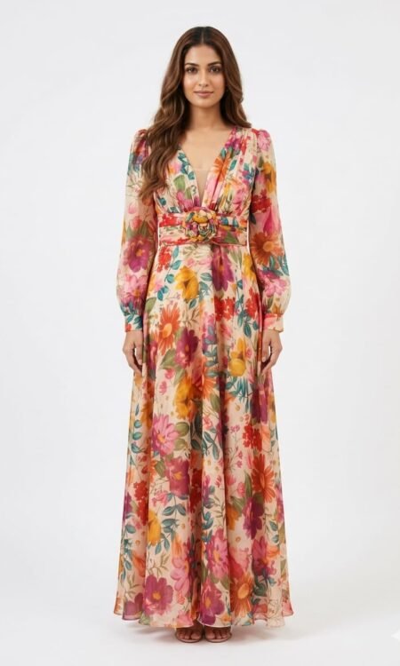 Organza Floral Chiffon Maxi Dress