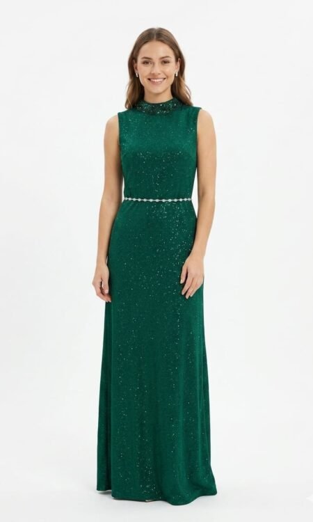 Emerald High-Neck Sequin Gown