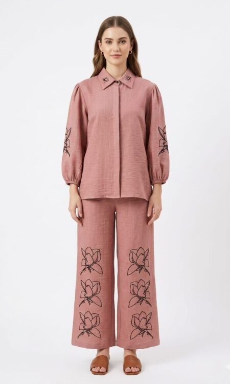 Dusty Pink Embroidered Cord Set