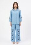 Sky Blue Embroidered Cord Set