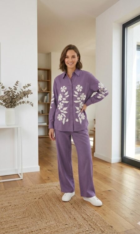 Lavender with white flower Cord Set