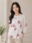 pink and ivory floral shirt