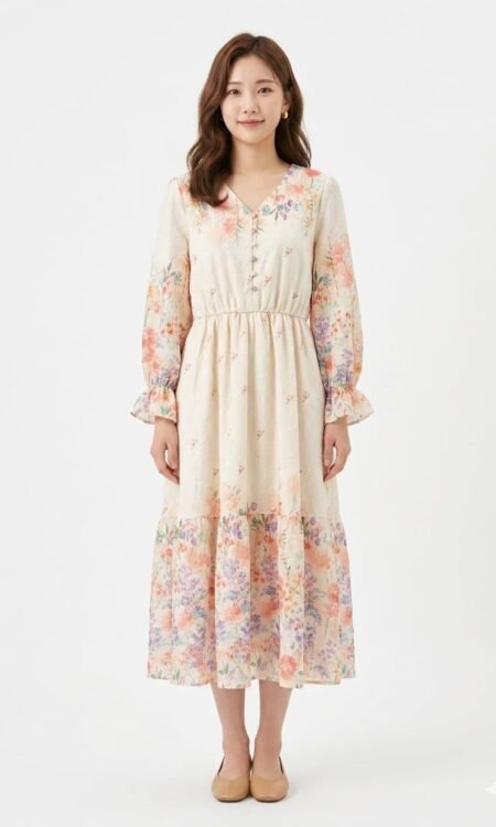 Midnight Monochrome Botanical Maxi Dress