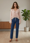 tiered flared cuffs soft pink top