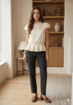 Eyelet Peplum cream top