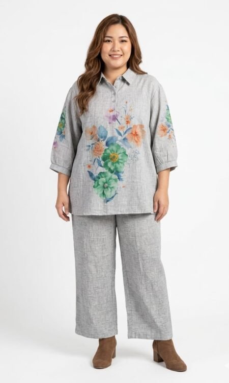 Premium Botanical Watercolor Linen Co-Ord Set