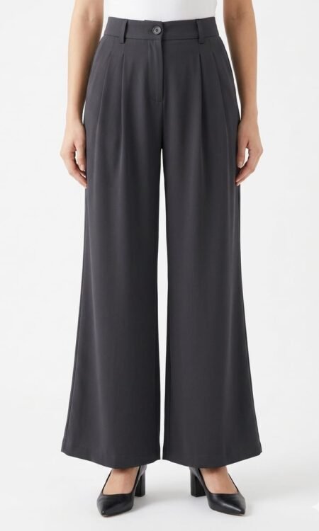 Premium Korean-Style Pleated Wide-Leg Trousser (Charcoal Black)