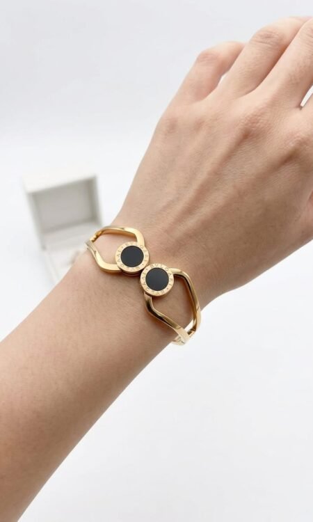 Premium Architectural Roman Discs Hinged Bangle Bracelet