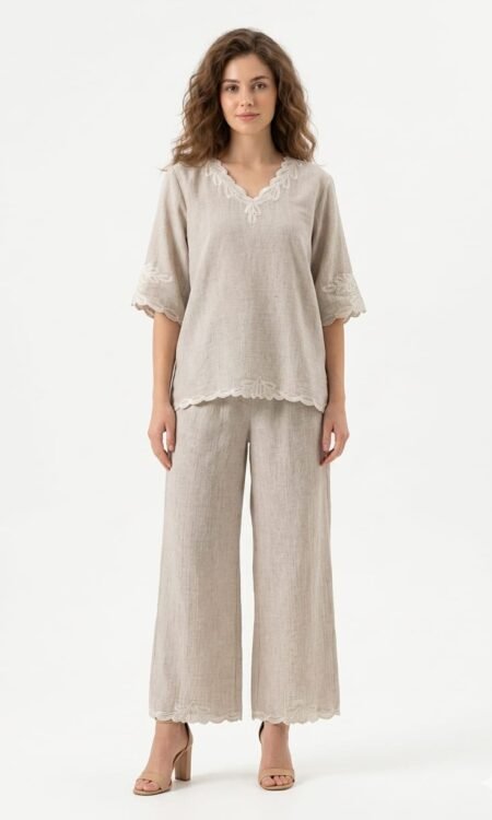 Premium Bohemienne Cut-Work Slub-Cotton Co-Ord Set