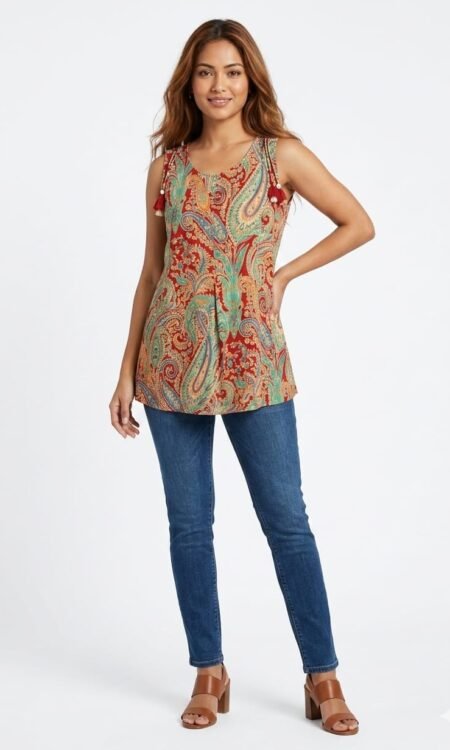 Premium Bohemian Paisley Sleeveless Kurti