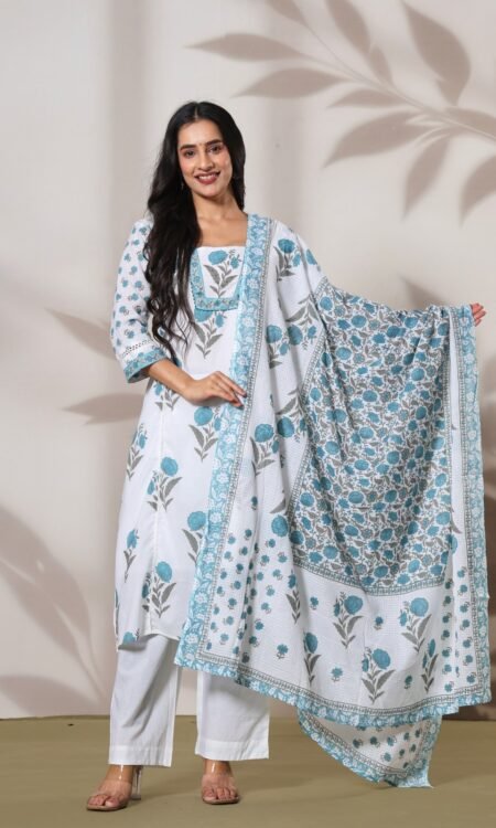 White and Blue Printed Set