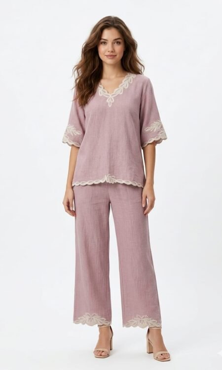 Premium Bohemienne Cut-Work Slub-Cotton Co-Ord Set