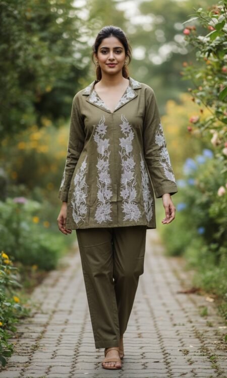 Olive Green Embroidered Co-ord Set