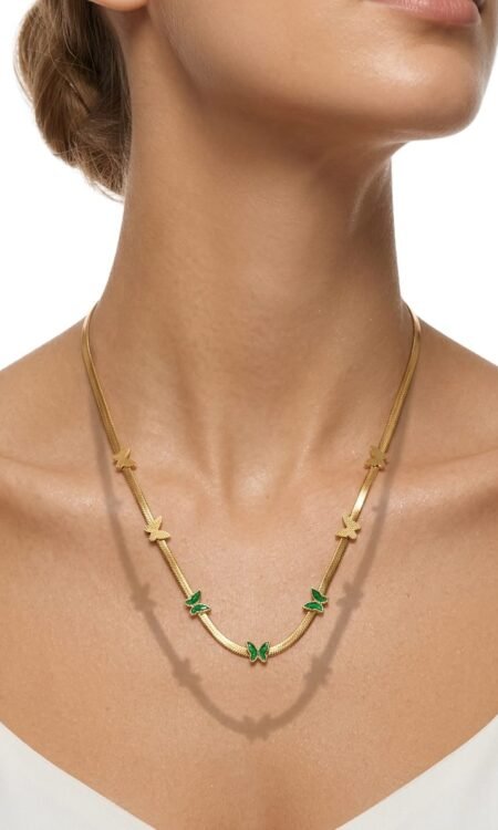 Premium Malachite & Gold Butterfly Herringbone Choker