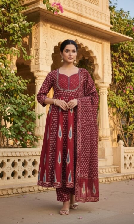 Traditional Block-Printed Anarkali Set