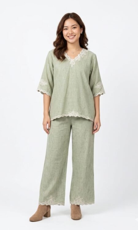 Premium Bohemienne Cut-Work Slub-Cotton Co-Ord Set