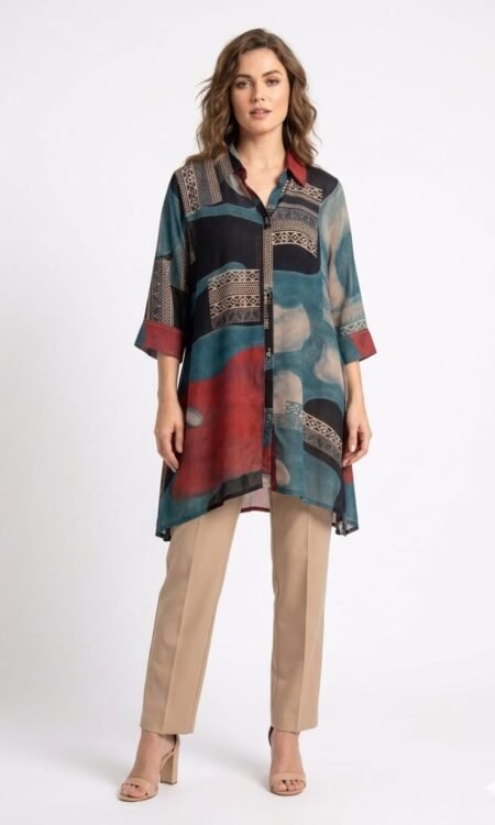 Premium Indigo Teal Whimsical A-Line Short Kurti