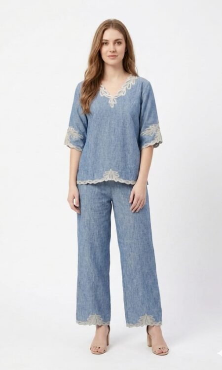 Premium Bohemienne Cut-Work Slub-Cotton Co-Ord Set