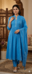 cornflower blue cotton anarkali suit set