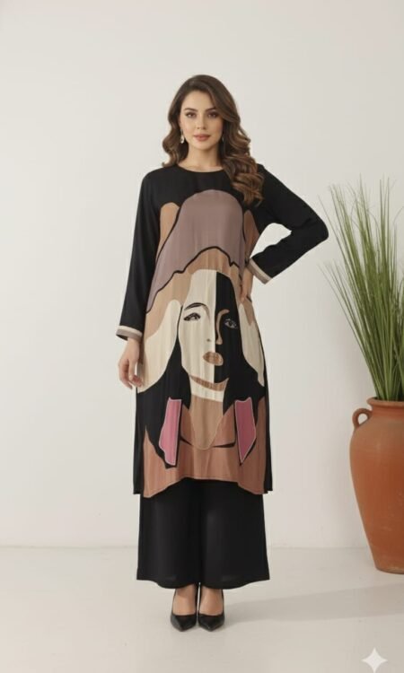 black graphic portrait co-ord set