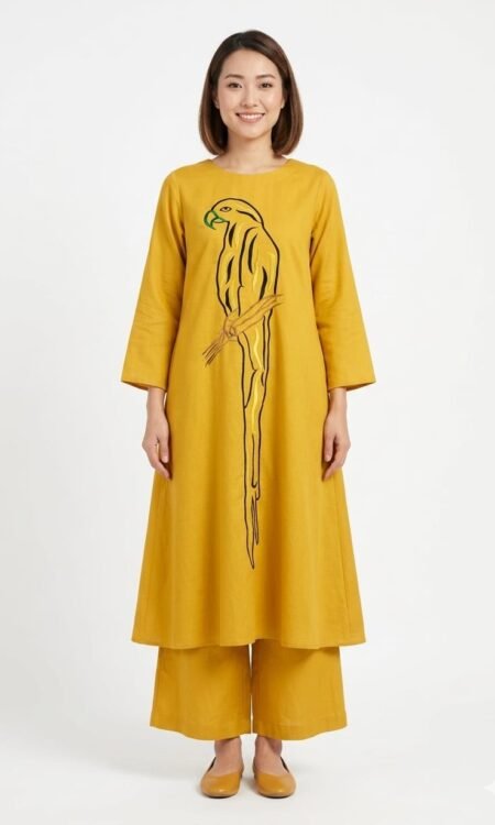 mustard yellow two-piece coordinated set