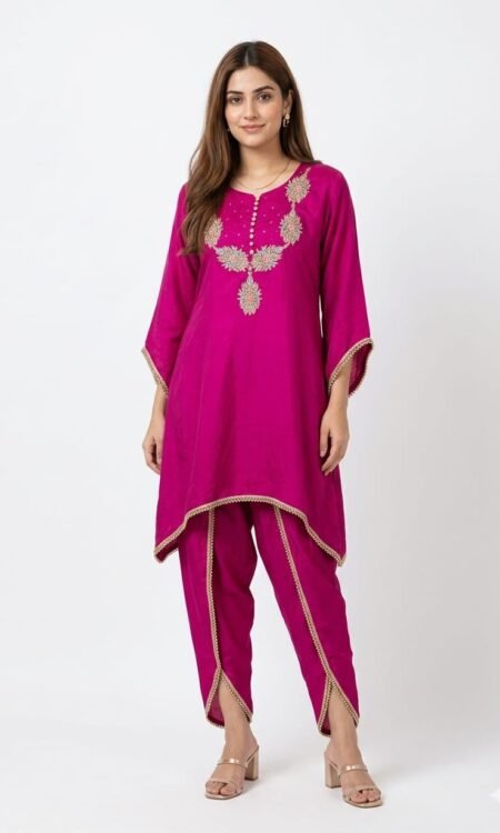Magenta Embroidered Dhoti Set