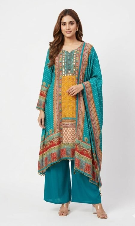 Turquoise Printed Suit Set