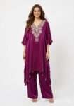 wine-colored two-piece kaftan set