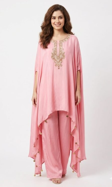 blush pink two-piece kaftan set