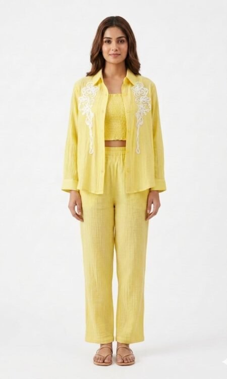 lemon yellow three-piece coordinated set