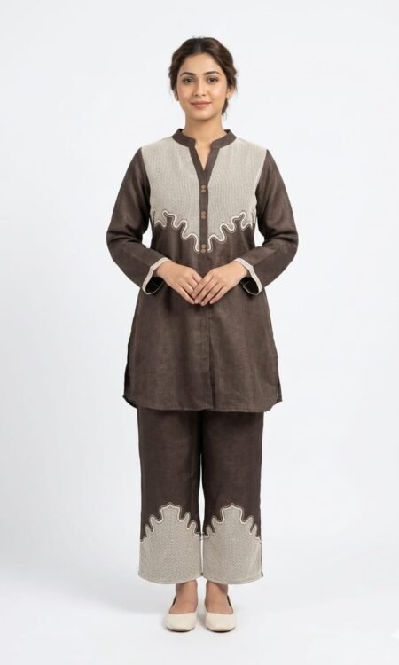 Chocolate Brown Contrast Tunic Set