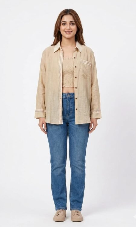 Beige Zig-Zag Detailed Shirt