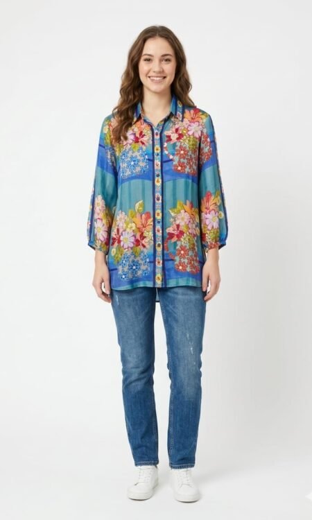 Floral vibrant blue top