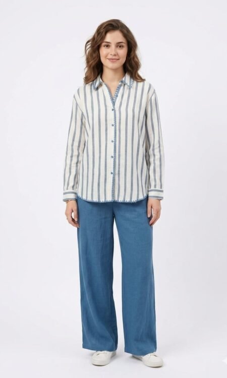 Striped & Scalloped Linen Shirt