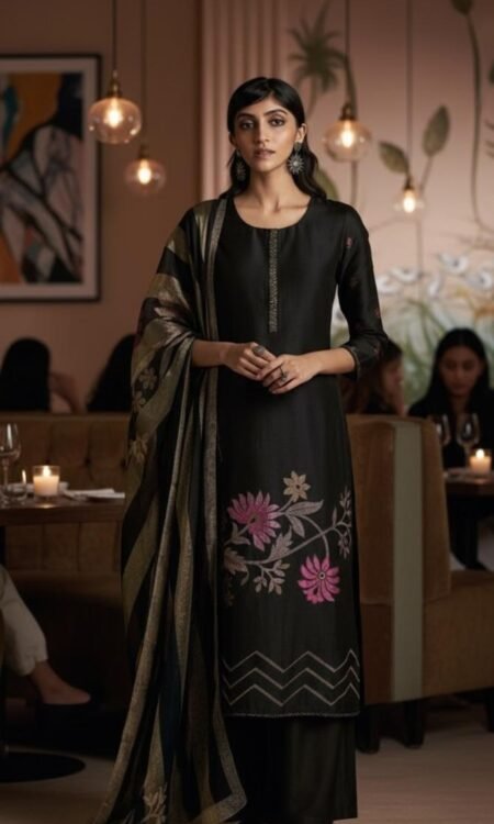Black Embroidered Dupatta Suit Unstitched Fabric
