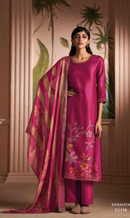 Magenta Embroidered Dupatta Suit Unstitched Fabric
