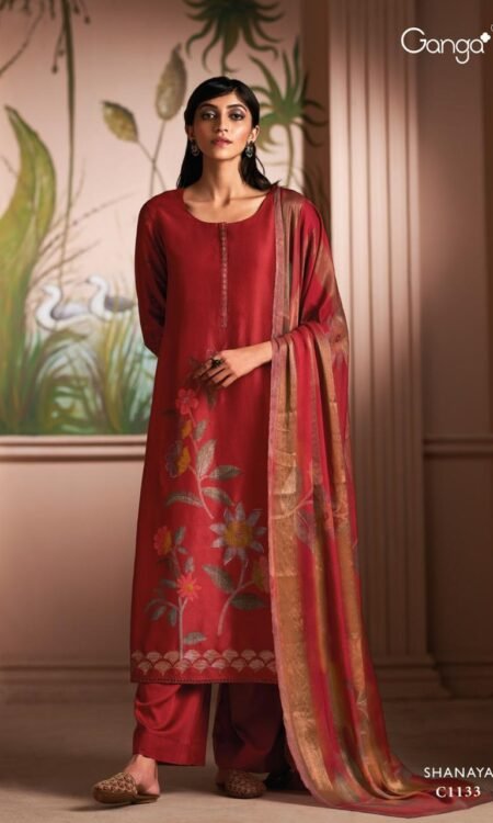 Luxurious Rust & Metallic Silk Kurta Set fabric