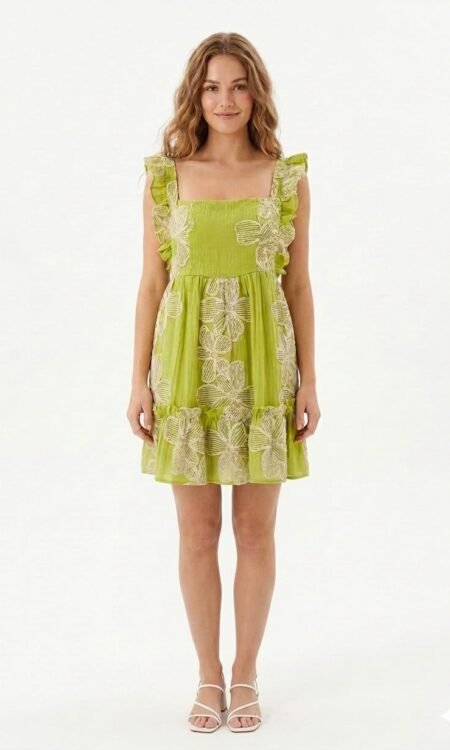 vibrant green embroidered dress