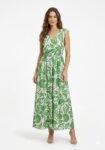 green and white print maxi dress