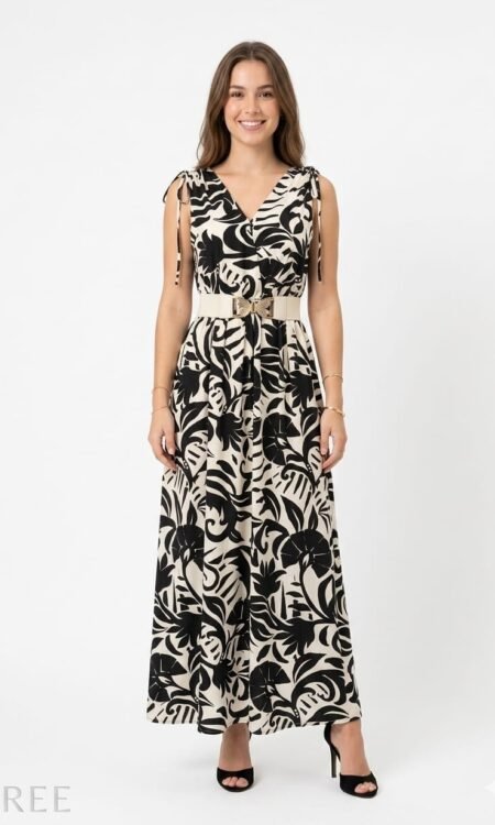 black and white print maxi dress