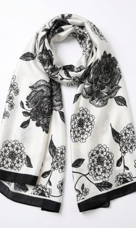 Noir Botanical Premium Silk-Satin Luxury Scarf
