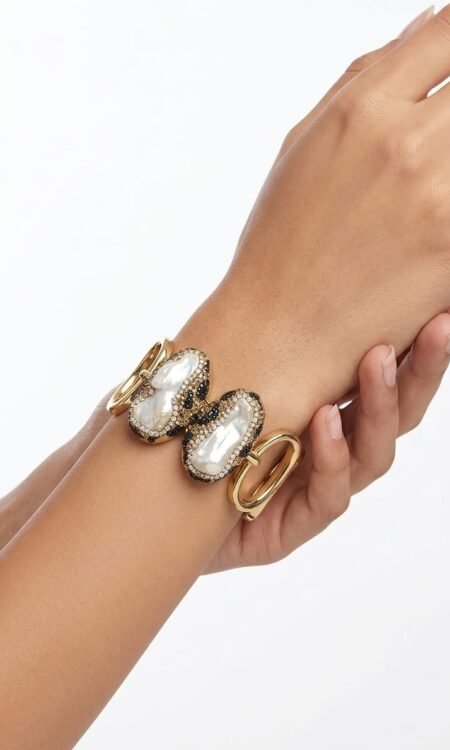 The Baroque Pearl & Pavé Sculptural Link Bracelet