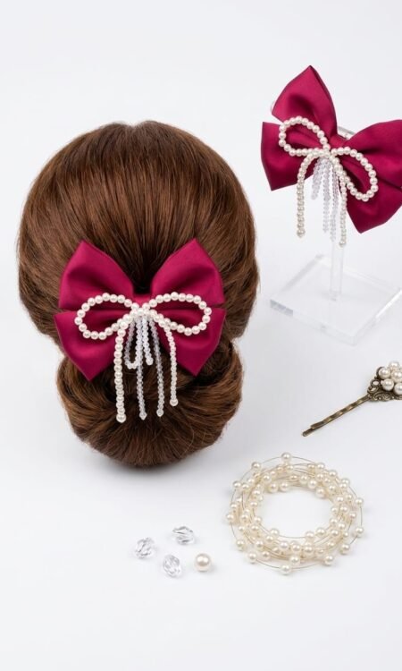 Premium Whimsical Satin Bow & Pearlescent Hair Barrette