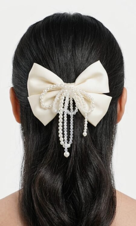 Premium Whimsical Satin Bow & Pearlescent Hair Barrette